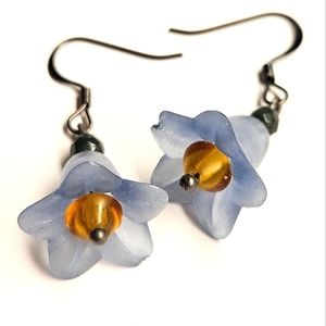 Beaded Blue And Yellow Flower Earrings